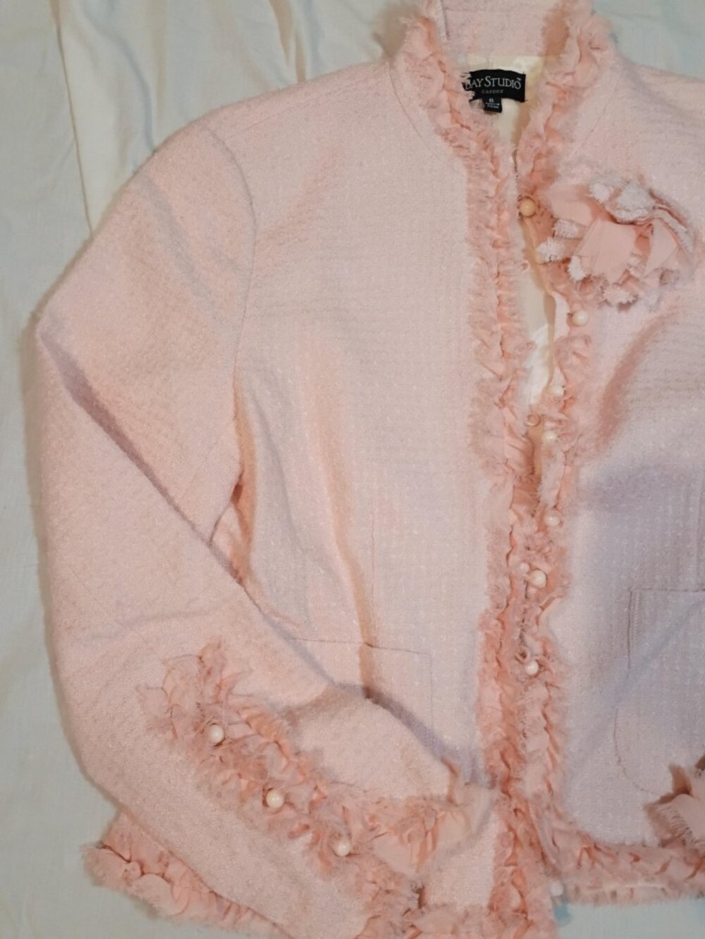 Bay Studio/Blazer/Womens 6/Pastel Pink/Tweed Cropped Career Office Preppy NWT Ch - Picture 3 of 7